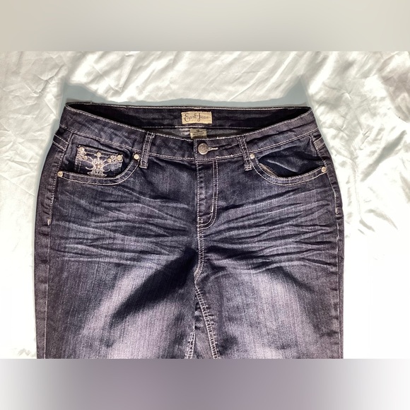 Earl Jean Rhinestone Straight Leg Mid Rise Dark Wash Jeans Size 12 - Picture 2 of 10